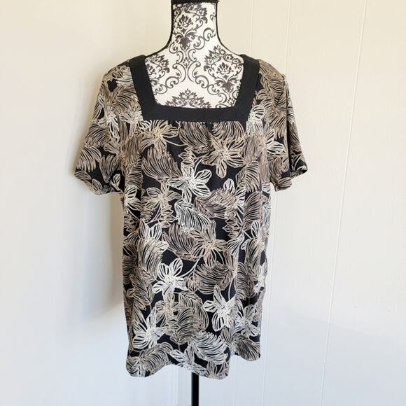 Croft & Barrow Floral Print Square Neck Blouse - Picture 1 of 3